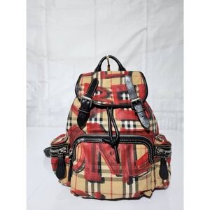 Authentic BURBERRY Vintage Check Graffiti Print Medium Rucksack Backpack Antique